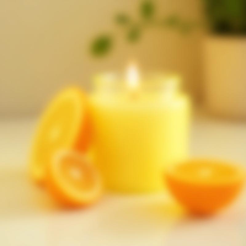 Handmade candle with citrus fruit slices near it