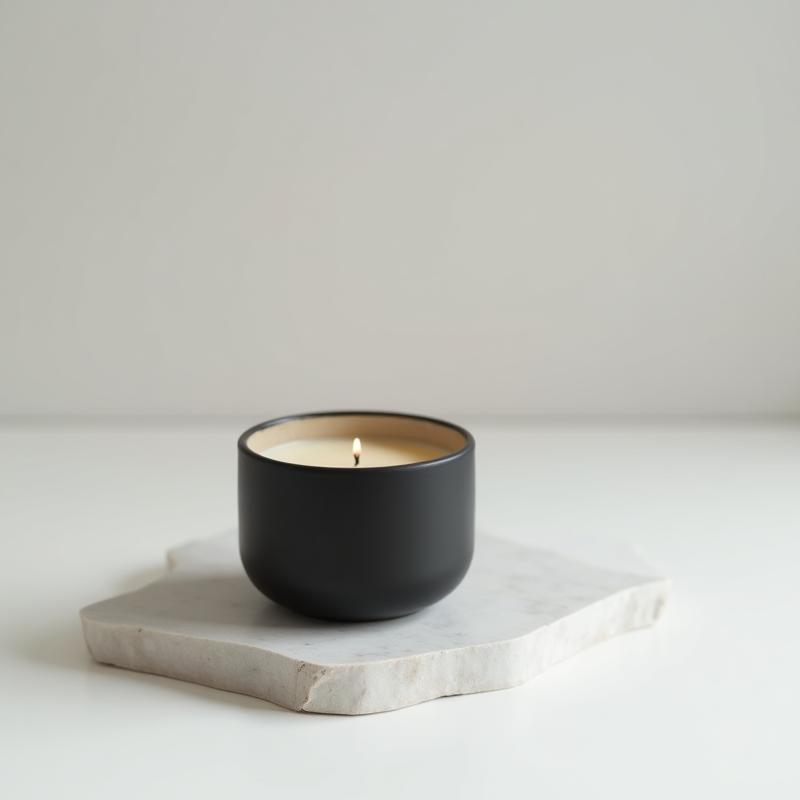 Handmade candle in a modern ceramic container