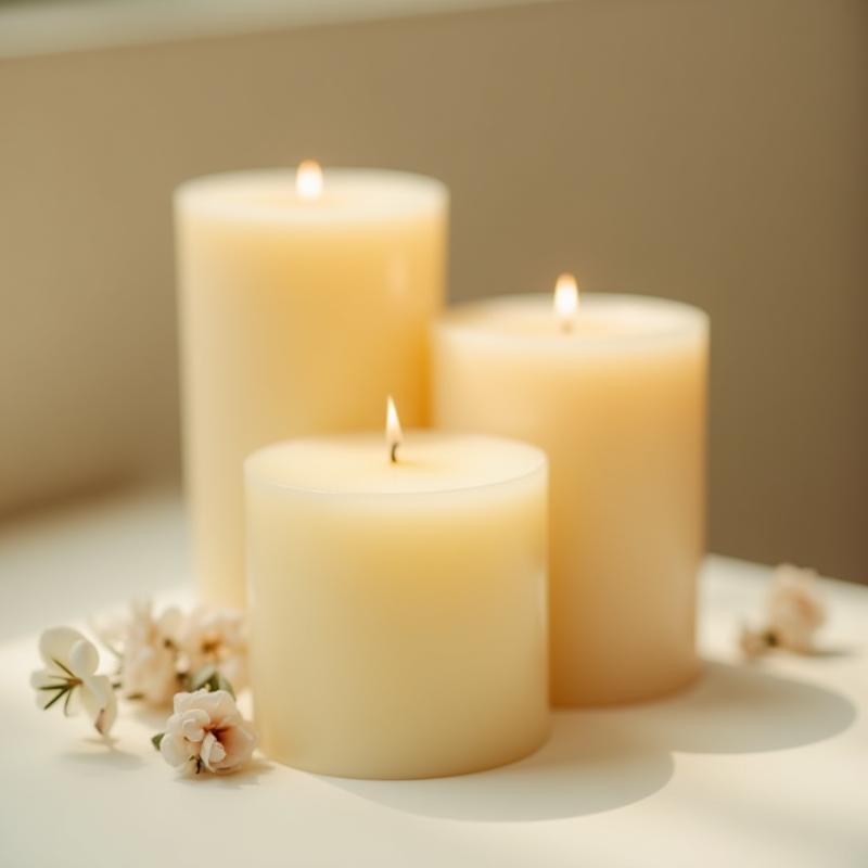 Set of three handmade candles of different sizes