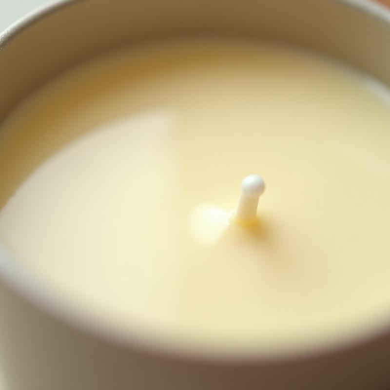 Close up detail of creamy soy wax in a candle